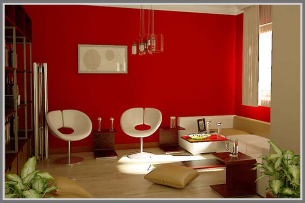 Ruang keluarga warna merah yang nyaman